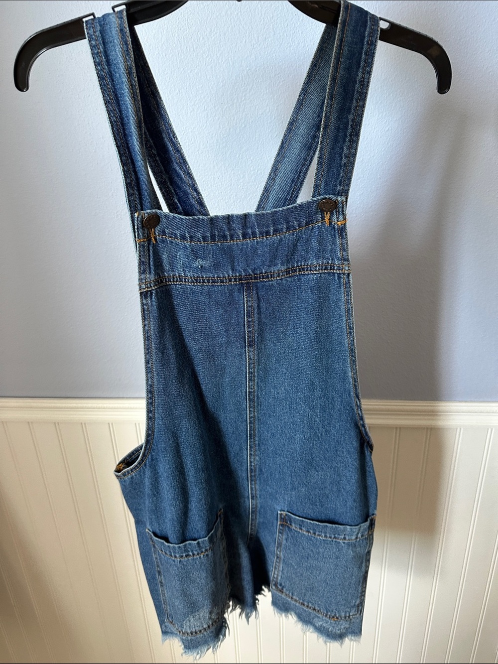 Women's Blue Denim Short Overalls Romper